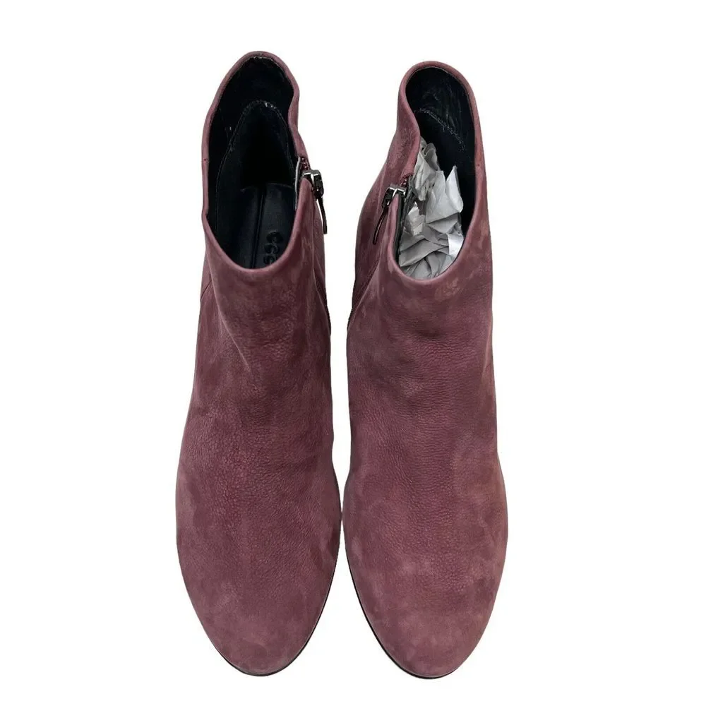 Ecco Shape 75 Sleek Ankle Bootie Suede Zip Up Burgundy‎ Women Size EUR 38